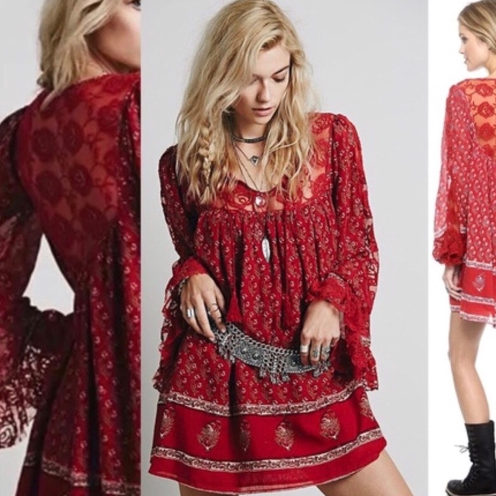 Free People Red Lace Detail Dress